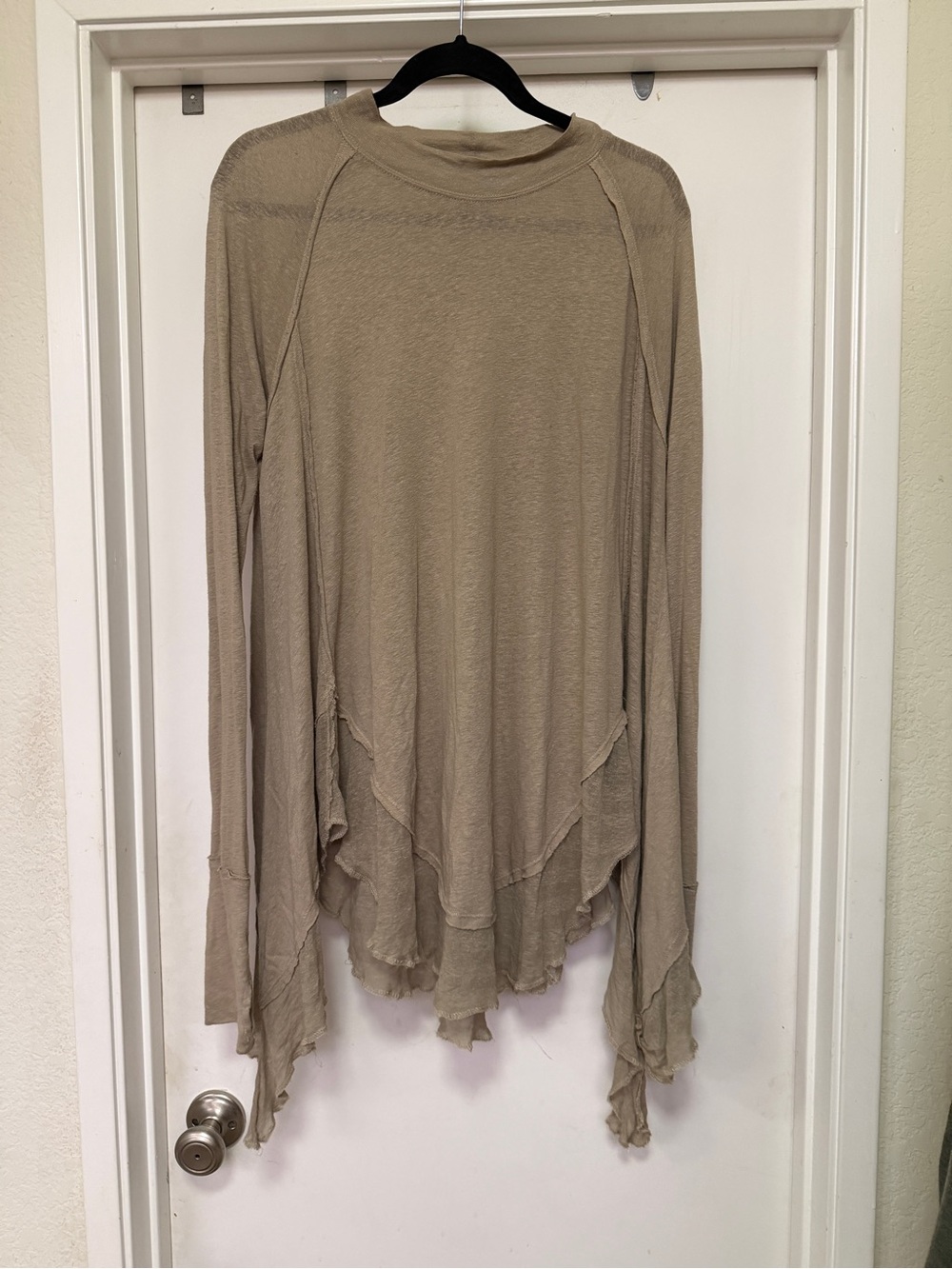 We The Free Starlight Ruffle linen blend long sleeve top - size s - tan/beige - Picture 2 of 10